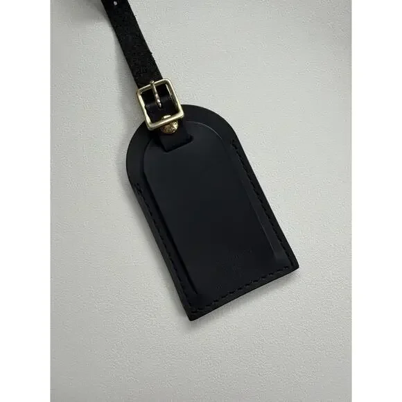 Louis Vuitton Leather Name Tag w/ C Y Initials Goldtone Black Large